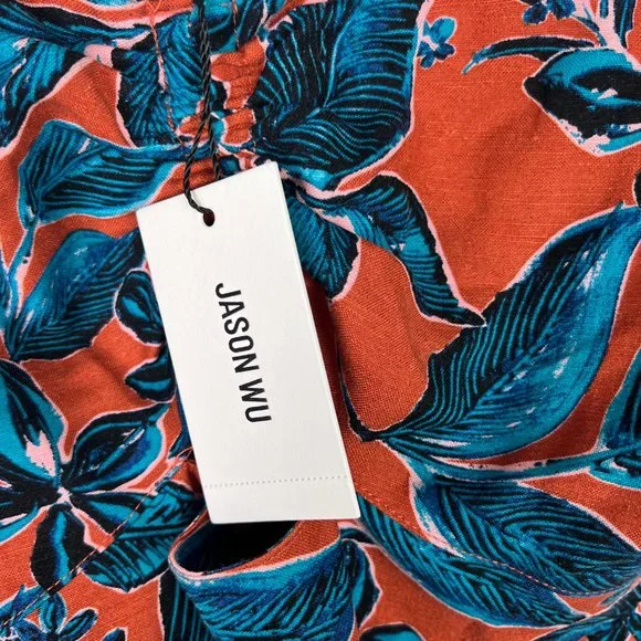 NWT Jason Wu Terracotta Cutout Floral Midi Dress Linen Blend Size XS NEW - Picture 7 of 16